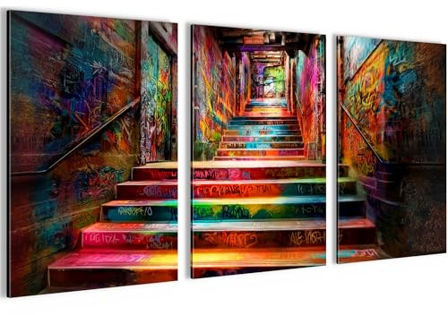 Novart Bilder Set Graffiti - KEIN EXTRA RAHMEN BENÖTIGT - Wandbilder für Wohnzimmer Schlafzimmer Büro - 3 Bilder 40x60 cm Deko Treppenhaus - N043136a