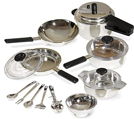 Casdon Pan Set | Toy Pan Set For Children Aged 3+ | Chrome-Effect Pans And Utensils For Imaginative Play!, Multicoloured