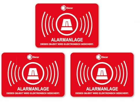 iSecur 3 Stück Aufkleber 3er Set Alarmanlage 7 x 5 cm - hin120 | witterungsbeständig, vergilbungsfrei, UV-beständig, außenklebend, für Türen Fenster