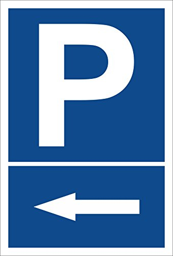 Melis-Folienwerkstatt Schild – Pfeil nach Links – Parkplatzschild Parken – 15x20cm, 30x20cm und 45x30cm – Bohrlöcher Aufkleber Hartschaum Aluverbund -S00272