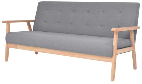 vidaXL Sofa 3-Sitzer mit Armlehnen Dreisitzer Stoffsofa Polstersofa Loungesofa Couch Polstermöbel Wohnzimmersofa Stoff Hellgrau Holzgestell