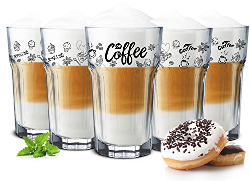 Sendez 6 Kaffeegläser 300ml Latte Macchiato Gläser Teeggläser Cocktailgläser Caipirinha (Mit Löffel)