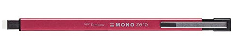 Tombow MONO zero Radierstift Metal rot, präzises Radieren mit runder 2,3 mm Spitze, schlankes Gehäuse, nachfüllbar, recyceltes Material [EH-KUMS81]