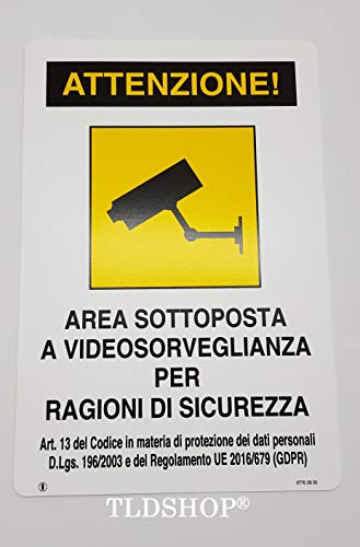 TLDSHOP® CARTELLI SEGNALETICI IN PVC  AREA SOTTOPOSTA A VIDEOSORVEGLIANZA  20X30 PZ 1