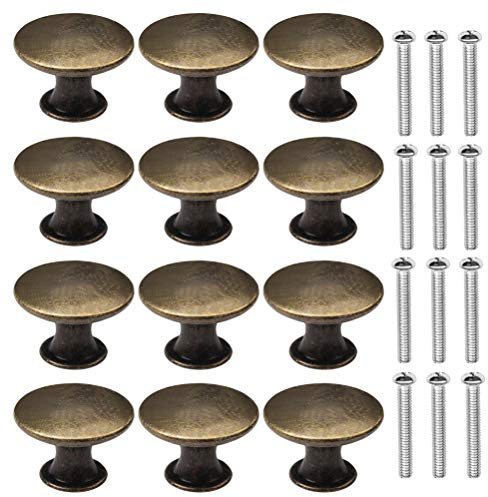 kuou 12 Pcs Bronze Kitchen Cabinet Drawers Cupboard Door Knobs | Vintage Copper Round Knobs Handles for Drawer Wardrobe Cupboard Door(30mm/with Screws)