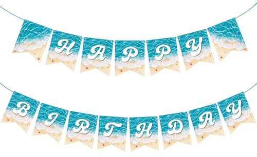Banderole d'anniversaire de plage Décorations pour fête hawaïenne Aloha Luau Plage Piscine Barbecue Fête Ballon de plage Happy Birthday Party Fournitures