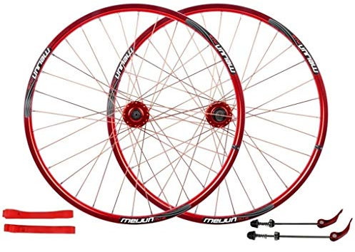 LSRRYD Radsport Laufradsatz Fahrrad Laufradsatz 26 Zoll MTB Fahrrad Vorderrad Hinterrad Doppelwandige Leichtmetallfelge Schnelle Veröffentlichung 7-10S Scheibenbremse Rot 32H