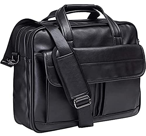 seyfocnia Men's Leather Messenger Bag, 17.3 Inches Laptop Briefcase Business Satchel Computer Handbag Shoulder Bag for Men (Black)