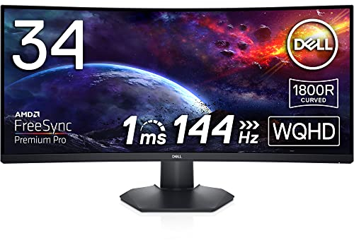 Dell S3422DWG 34 Zoll WQHD (3440x1440) 21:9 1800R Curved Gaming Monitor, 144Hz, VA, 1ms MPRT, AMD FreeSync Premium Pro, HDR 400, DisplayPort, 2x HDMI, 5x USB, 3 Jahre Garantie, schwarz