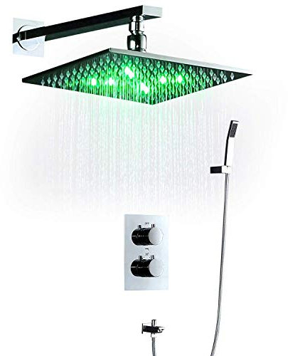 NMDCDH Showerhead Overhead Shower Thermostat Rotate 360 Degrees Led Smart Light Rainfall Shower Set Bath Fixtures (Color : Silver)