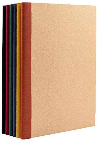 PAPERAGE Lot de 6 carnets de composition, 120 pages, couverture kraft avec tranche de ton bijou, papier ligné ligné universitaire, petite taille (20,3 x 14,6 cm) – pour l'école, le bureau ou à la