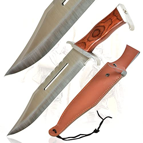 Swords and more Rambo 3 Messer, Bowiemesser mit Lederscheide und Holzgriff, 42 cm, Edelstahl, Outdoor Messer, Jagdmesser & Survival Messer für Rambo-Fans