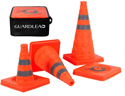 18'' inch Collapsible Traffic Safety Cones, 4 pcs Multi Purpose Pop-up Cones with Reflective Collar for Road Parking, Driving Practice