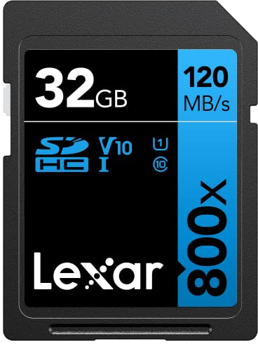 Lexar SDHC High-Performance 32GB 800x UHS-I serie BLUE, Classe 10, U1, V10, per Registrazione video in 4K, Alta velocità di trasferimento, nero/blue