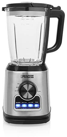 Princess 212094 Batidora de vaso con jarra de cristal de 1,75 L, con función de batidos, autolimpieza, para picar hielo y turbo, 22,000 rpm, 1400 W
