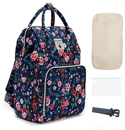 SONARIN Élégant Multifonctionnel Sacs à Dos à Langer pour Bébé,Grande Capacité Sacs à Langer Imperméable Sac à Couches de Voyage Portable avec Matelas à Langer & Crochets de Poussette(Fleur)