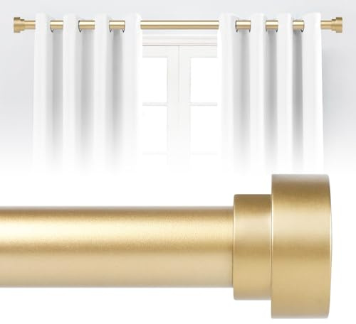 Gold Curtain Rods for Windows 48 to 84 Inch,1 Inch Heavy Duty Curtain Rods,Adjustable Modern Drapery Rod,Window Single Pole 30-84,Brass Gold