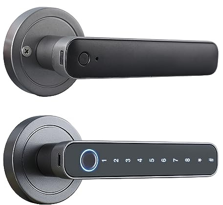 Dioche Fingerprint Door Lock, Biometric Smart Door Knob, Keyless Entry, Digital Keypad, App Control, Aluminium & Acrylic, Modern Style, Garage Door