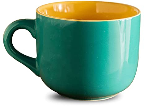 BOSUGE, Taza de Sopa con Asa, Cuenco de Desayuno for Helado, Postre, Cuenco Pequeño de Cerámica, Taza de Sopa Apta for Microondas.-amarillo-15x11,5x9cm, 650ml (Color : Emerald Green)
