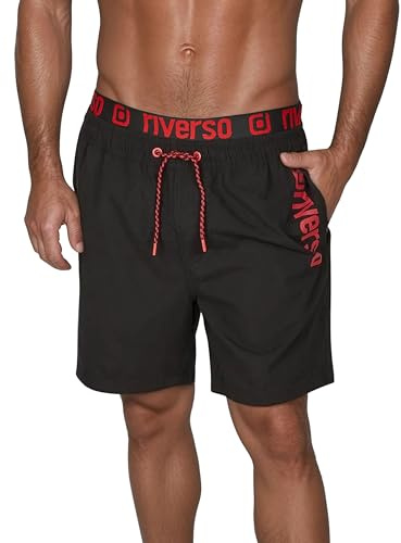 riverso Badbyxor herr normal passform RIVBobby badshorts sportbyxor simbyxor shorts shorts tryck elastisk midja svart grön orange röd S M L XL XXL 3XL 4XL 5XL, Svart-cherry röd, XXL