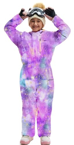 GEMYSE Kids One Pieces Ski Suits Jumpsuits Boys Girls' Winter Outdoor Snowboarding Waterproof Snowsuits (Watercolor Purple,4/5)