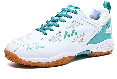 Adoff Unisex Badminton Schuhe Indoor und Outdoor Sportschuhe Herren (weiß grün,39)