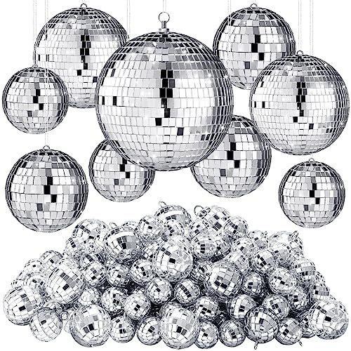 Hoolerry Mini-Spiegel-Discokugel-Ornamente, Mardi Gras, kleine Silberne hängende Dekorationen, reflektierende kleine Kugeln, Großpackung für 70er-, 80er-, 90er-Disco-Mottoparty (15,2 cm, 10,2 cm, 7,6