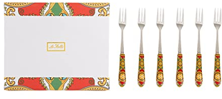 Forchettine in ceramica decorata 6pz, forchettine da dessert, antipasti, dolce e frutta per cucina, sala da pranzo ngl 065