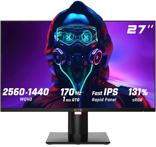 KTC Gaming Monitor 27 Zoll 1440p 180Hz Fast IPS Monitor, 2K QHD 1ms GTG Monitore, FreeSync & G-Sync 124%sRGB HDR10 Vertikaler PC Bildschirm, Schwenken Neigen Höhe Pivot einstellbar HDMI/DP/USB, H27T22