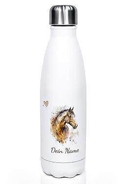 GRAZDesign Kinder Trinkflasche Pferd mit Namen personalisiert, für Pferde Mädchen, Geschenk zur Einschulung, Geburtstag, Weihnachten, Edelstahl 500ml
