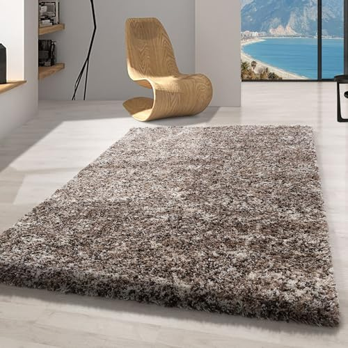 Carpetsale24 Hochflor Teppich 120x170 cm Beige – Shaggy, Meliertes Design, Flauschig & Pflegeleicht, Jute-Rücken – Perfekt für Schlafzimmer & Kinderzimmer