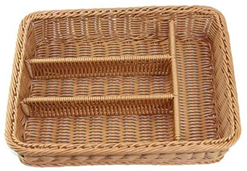 ISTOVO Organisateur de Tiroir de Cuisine Panier de Rangement pour Couverts 4 Compartiments Fourchettes de Cuisine Couteaux Plateau de Rangement en Rotin