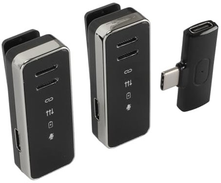 Micrófono Lavalier Inalámbrico para Tipo C, Mini Micrófono de Solapa con Reducción de Ruido, Silenciador de una Tecla, 2 Micrófonos y 1 Receptor con Estuche de Carga, Pantalla