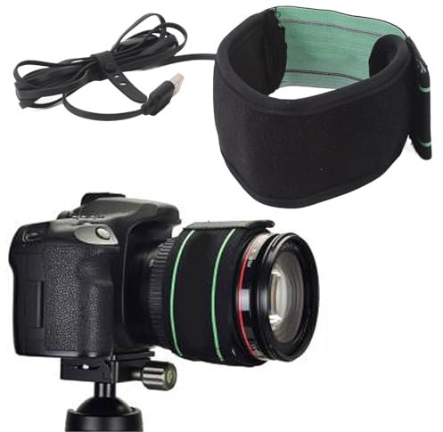 Objektivheizungswärmer, 11,4 Zoll USB A Objektivwärmer für DSLR Kamera mit Verstellbarem Riemen, Timing 3 Temperaturregler, Antibeschlagobjektiv für DSLR Kamera 80-110 mm Objektiv
