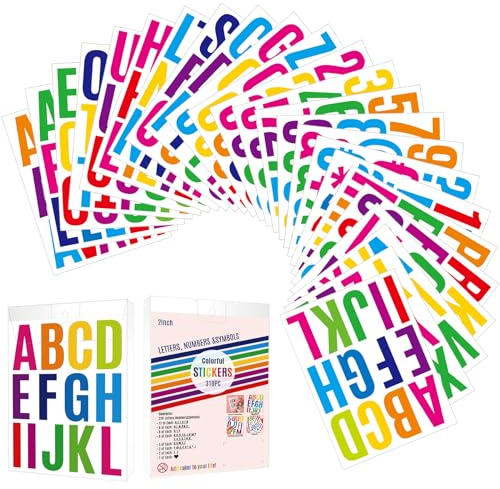 Dadabig 318 Stück Alphabet-Aufkleber, 24 Blätter mit bunten Buchstaben, groß, 2 Zoll für Scrapbooking, Fenster, Wand - DIY