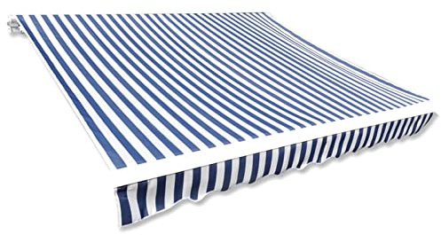 Homgoday Markisenbespannung Markisestoff Markisentuch ErsatzMarkisenstoff Sonnenschutz Ersatzstoff mit Volant Ersatz-Bezug für Markise Canvas Blau & Weiß 6x3 m (ohne Rahmen)