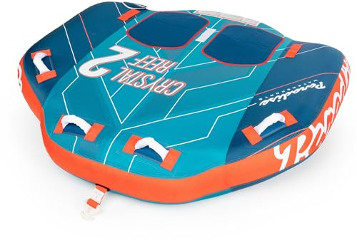 Noreast Outdoors Paradise Water Sports – Crystal Reef Abschleppschlauch für Bootfahren – 1–2 Fahrer, Blaugrün/Rot, PWS-CRSTLRF2-TEAL
