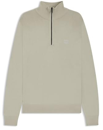 BOSS Mens Kanobix S Logo-Patch Zip-Neck Sweater in Cotton and Cashmere