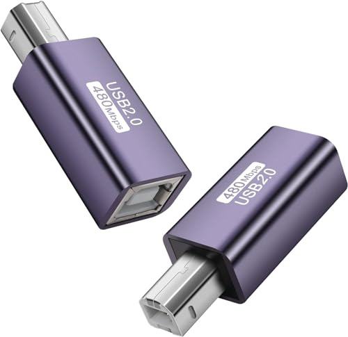 GELRHONR USB 2.0 Type-B Printer Adapter, Male to Female Printing and Data Extension Converter, 2Pack for Printer, Scanner, Mobile HDD and More