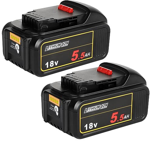 Powarobor 2 Pack 18V 5.5Ah DCB184 Li-Ion Battery for Dewalt 18V Power Tools | Compatible with Dewalt 18V XR Battery DCB180 DCB182 DCB183 DCB200 DCB201