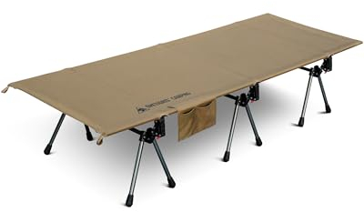 OneTigris SUPRANUBIS Feldbett klappbar 190×70 cm, tragbar Campingbett faltbar leicht, Klappbett Camping bis 150 kg für Zelt, Outdoor, Reisen, Garten, Büro (Kojote Braun)
