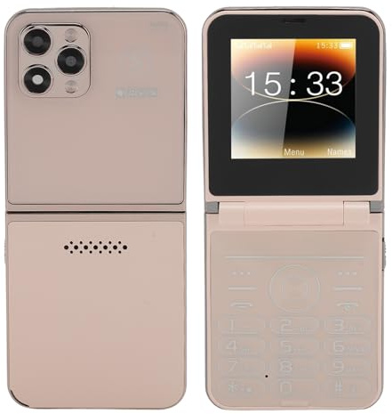 Annadue Cellulare con Pulsanti Grandi, Flip per Anziani, Display a Doppio Schermo, Cifre Grandi, Composizione Rapida, Altoparlante, Fotocamera HD, Torcia a LED, Batteria da 1400 MAh (GOLD)