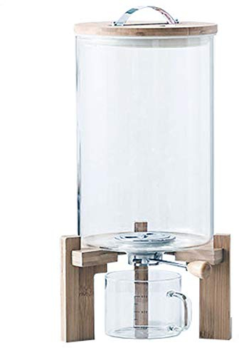 Rice Dispenser, Flour and Cereal Container with Airtight Lid, Glass Food Storage Container for Kitchen Organization and Pantry Store - Wooden Stand