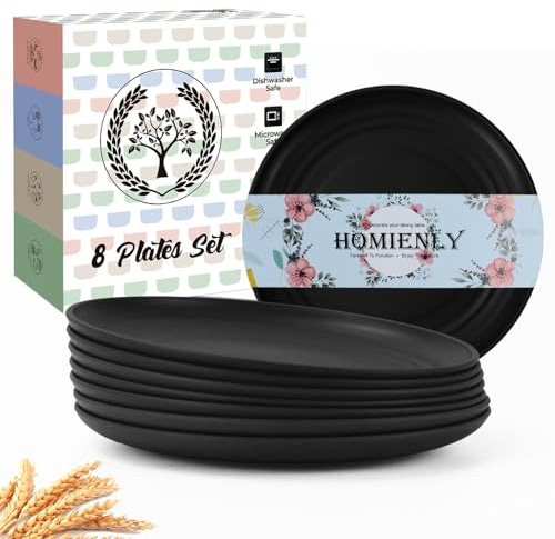 Homienly Black Small Plates | 5.7 Unbreakable Melamine Appetizer & Dessert Plates, Chic Wheat Straw Salad Plates | For Sushi, Cocktails, Bread & Side Dishes -Set of 8, Black