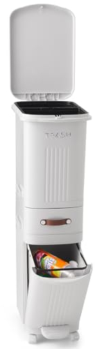 Warmiehomy Recycling Bins for Kitchen Double Bin with Pedal 36L Dry and Wet Separation Rubbish Bin with Inner Bucket 3 Compartment Bin with Wheels