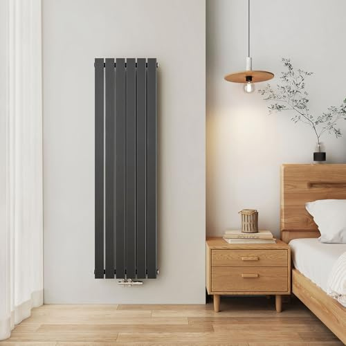 EMKE Design Heizkörper Flach, 1600x460 mm Vertikal Flachheizkörper mit Mittelanschluss, Einlagig Anthrazit Paneelheizkörper Wandheizkörper für Bad, Flur& Wohnzimmer, 751W