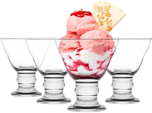 Glasmark KROSNO 1992 Dessertgläser-Set Eisbecher aus Glas 4-er Set 4x200 ml, Klar/Transparent