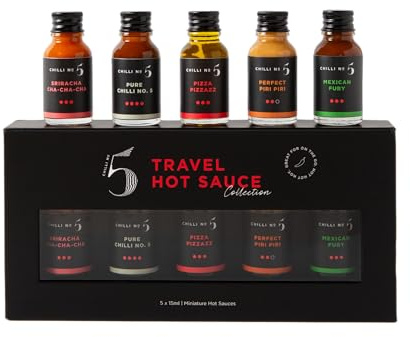 Chilli No.5 | The Hot Ones, Mini Bouteilles de Sauce Piquante 5x15 Millilitres, Coffret Cadeau Saveurs du Monde, Mélange Exclusif de Piments, Végan, Sans Gluten, Sans Arômes Artificiels