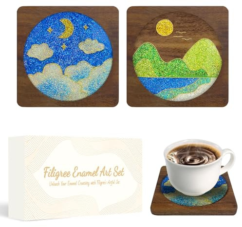 Filigree Enamel Art Painting Crafts Starter Kit, DIY Enamel Craft Making Resin Crafts Coasters Kits, DIY Art Project Craft Kits for Adults Seniors Teens, Hobby Kits for Women, Handmade Home Decor Gift