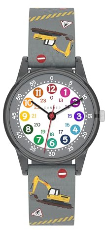 Cander Berlin MNA 4030 L Kinderarmbanduhr Klett Armbanduhr für Kinder Mädchen Jungen 3 ATM wasserdicht analog Bagger Baustelle